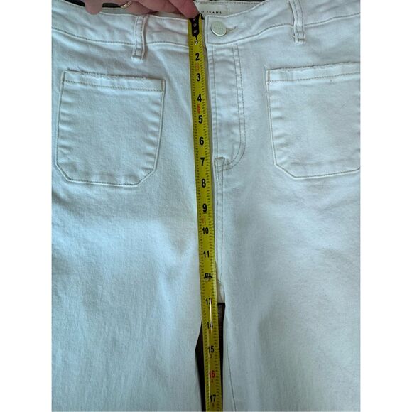 RISEN High Rise Long Tall Front Patch Pocket White Denim Flare Jeans Size 32 x 3 - Picture 12 of 15